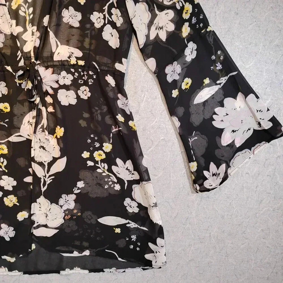 Warehouse One Women's Sheer Lingerie Kimono Black & White  Long Sleeve Small - Picture 5 of 11